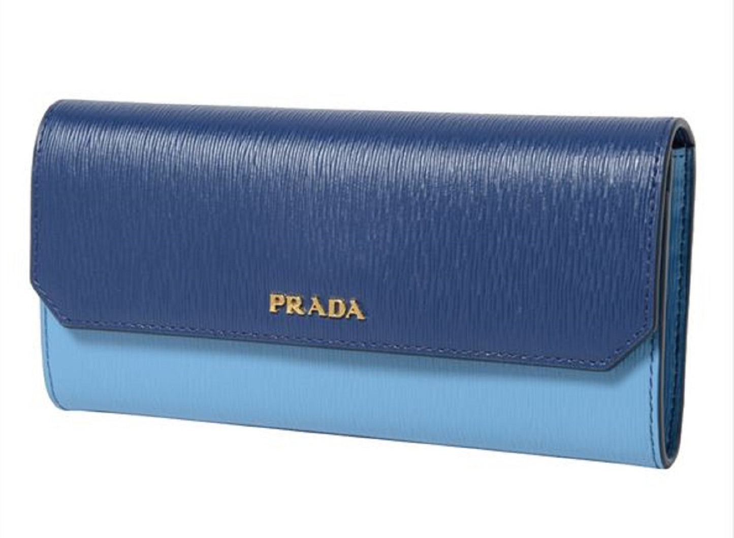 Prada Blue Bluette Mare Colorblock Vitello Move Leather Flap Wallet 1MH132