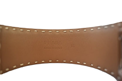 Prada Brown Leather Stitched Cuff Bracelet Silver Hardware