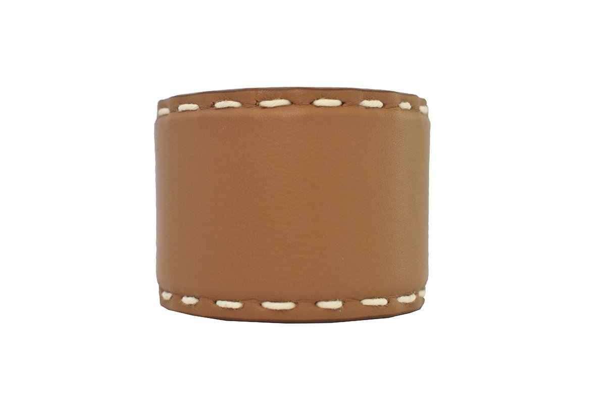 Prada Brown Leather Stitched Cuff Bracelet Silver Hardware