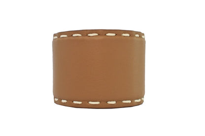 Prada Brown Leather Stitched Cuff Bracelet Silver Hardware