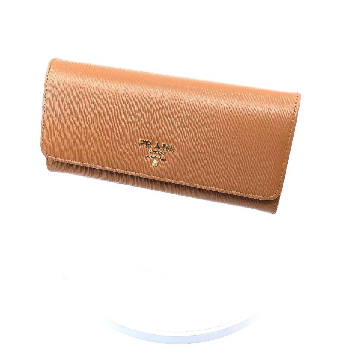 Prada Women's Caramel Beige Vitello Move Long Leather Flap Continental Wallet 1MH132