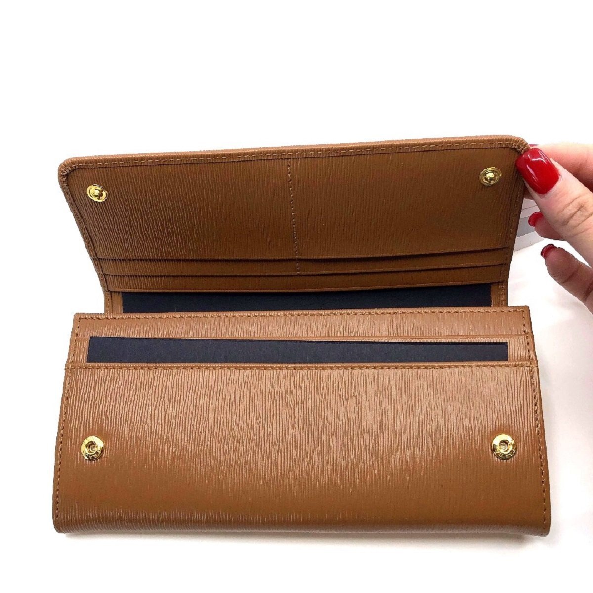 Prada Women's Caramel Beige Vitello Move Long Leather Flap Continental Wallet 1MH132