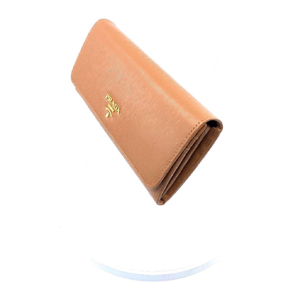 Prada Women's Caramel Beige Vitello Move Long Leather Flap Continental Wallet 1MH132
