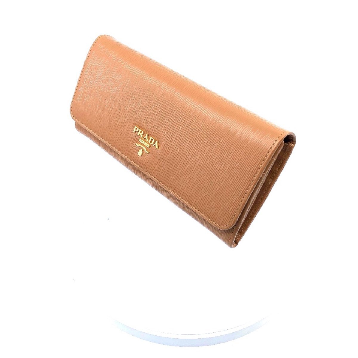 Prada Women's Caramel Beige Vitello Move Long Leather Flap Continental Wallet 1MH132