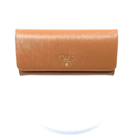 Prada Women's Caramel Beige Vitello Move Long Leather Flap Continental Wallet 1MH132