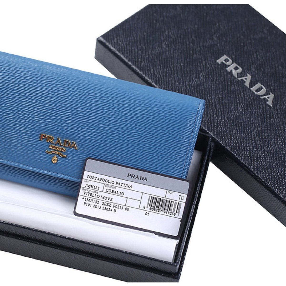 Prada Women's Cobalt Blue Vitello Move Flap Wallet 1MH132