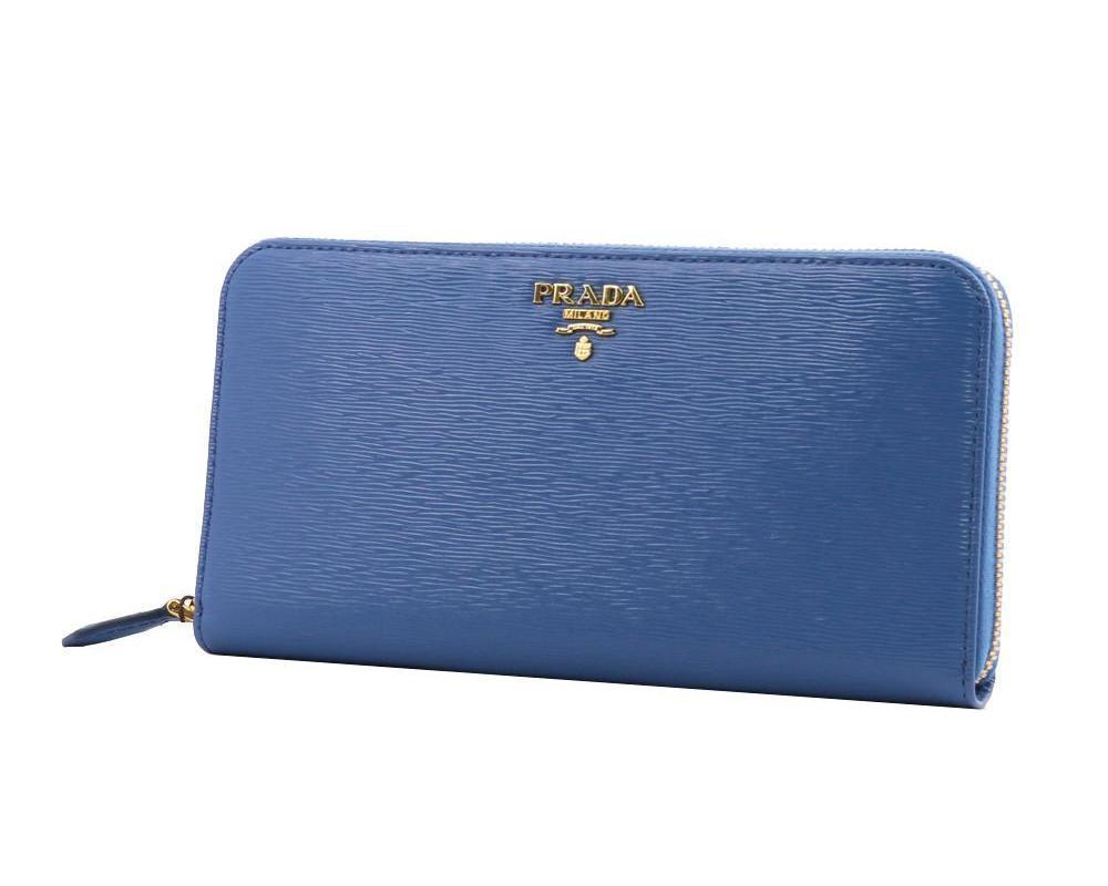 Prada Women's Cobalt Blue Vitello Move Zip Around Wallet 1ML506