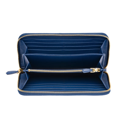 Prada Women's Cobalt Blue Vitello Move Zip Around Wallet 1ML506
