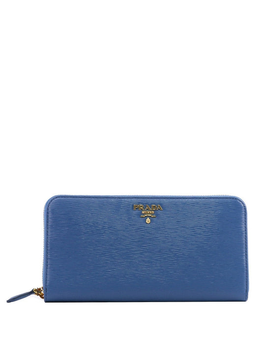 Prada Women's Cobalt Blue Vitello Move Zip Around Wallet 1ML506