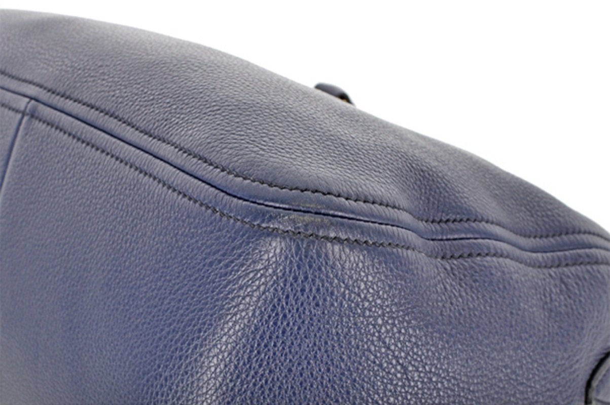 Prada Women's Leather Bauletto Navy Baltico Vitello Phenix Handbag 1BB023