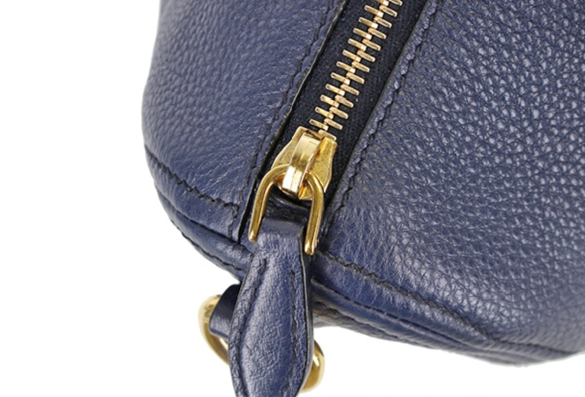 Prada Women's Leather Bauletto Navy Baltico Vitello Phenix Handbag 1BB023