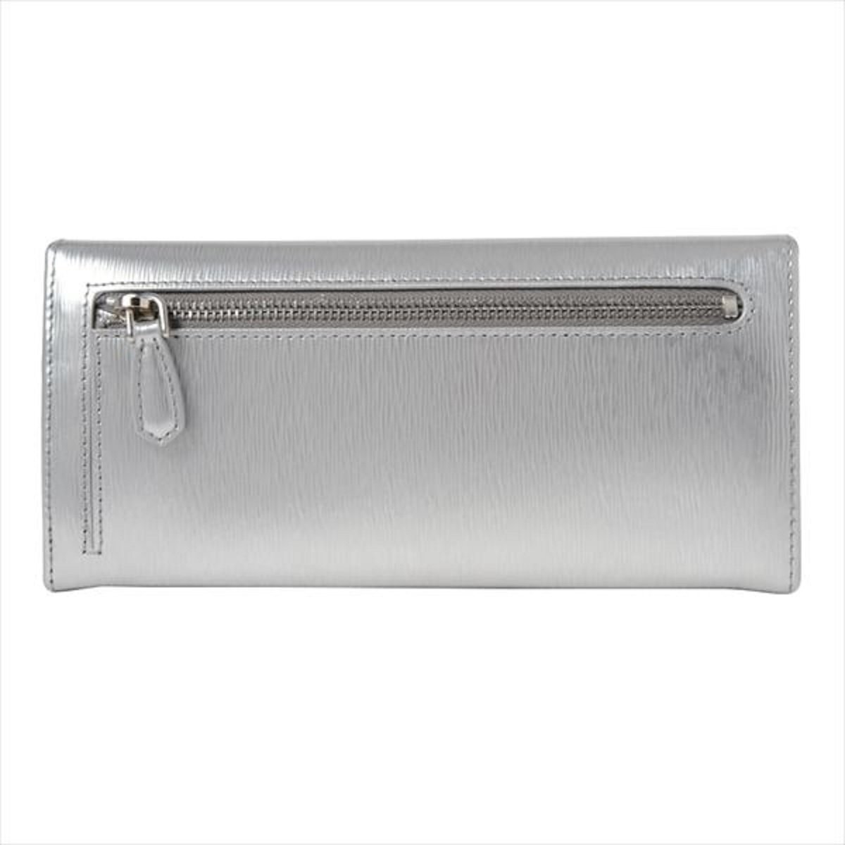 Prada Women's Metallic Cromo Silver Vitello Move Long Leather Flap Wallet 1MH132
