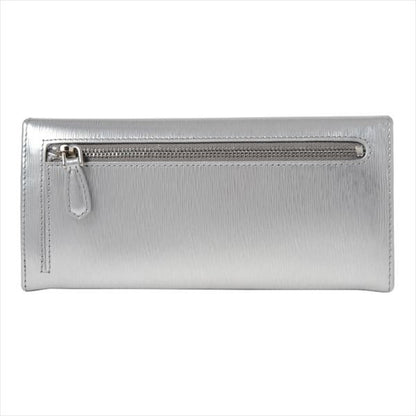 Prada Women's Metallic Cromo Silver Vitello Move Long Leather Flap Wallet 1MH132