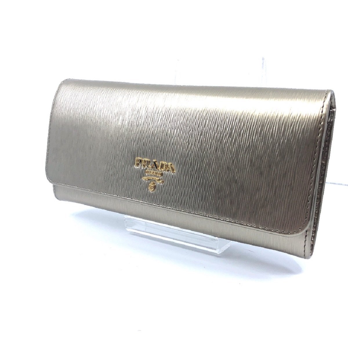 Prada Women's Metallic Gold Vitello Move Long Leather Flap Wallet 1MH132