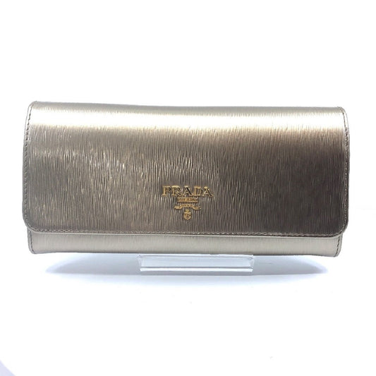 Prada Women's Metallic Gold Vitello Move Long Leather Flap Wallet 1MH132