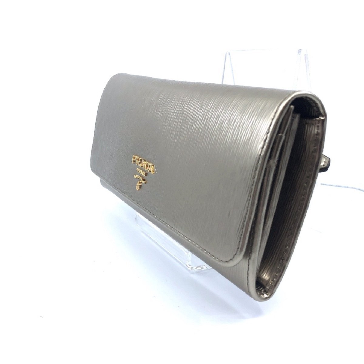Prada Women's Metallic Gold Vitello Move Long Leather Flap Wallet 1MH132