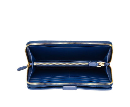 Prada Women's Navy Blue Vitello Move Full-Zip Wallet 1ML348