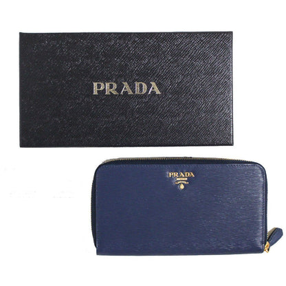 Prada Women's Navy Blue Vitello Move Full-Zip Wallet 1ML348