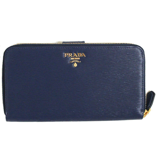 Prada Women's Navy Blue Vitello Move Full-Zip Wallet 1ML348