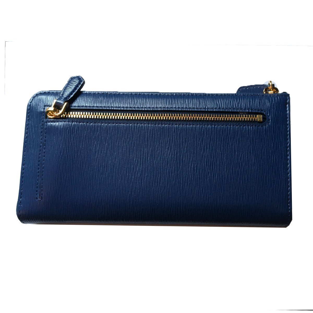 Prada Women's Navy Blue Vitello Move Quarter Zip Wallet 1ML183