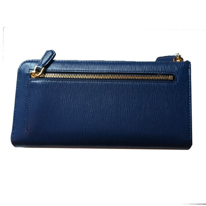 Prada Women's Navy Blue Vitello Move Quarter Zip Wallet 1ML183