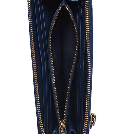 Prada Women's Navy Blue Vitello Move Quarter Zip Wallet 1ML183