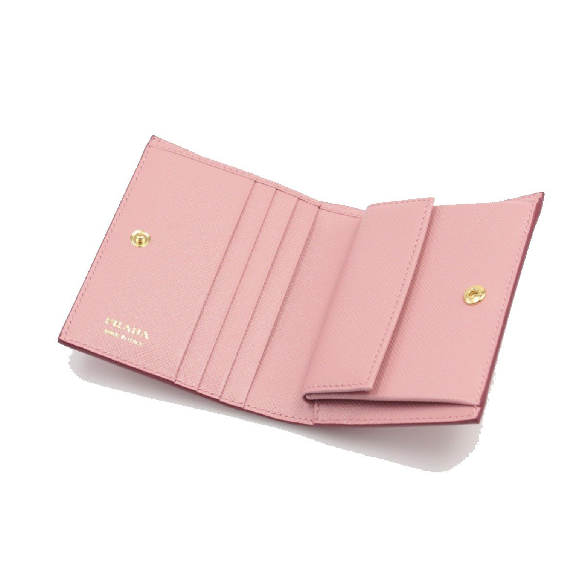 Prada Women's Petalo Pink Saffiano Leather Swallow Print Snap Bifold Wallet 1MV204