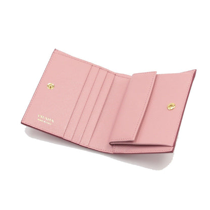 Prada Women's Petalo Pink Saffiano Leather Swallow Print Snap Bifold Wallet 1MV204