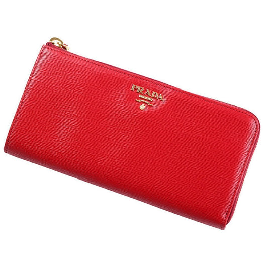Prada Women's Red Vitello Move Quarter Zip Wallet 1ML183