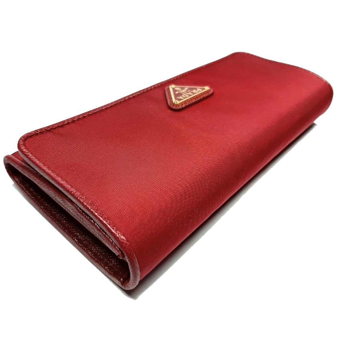 Prada Tessuto Nylon Rosso Red Saffiano Leather Wallet 1MH132