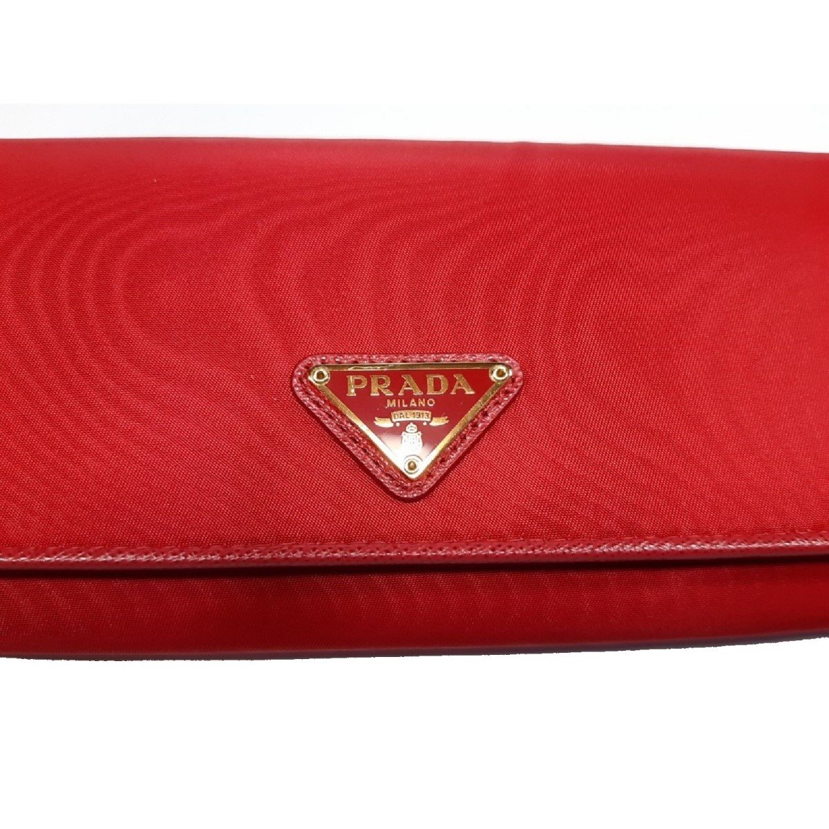 Prada Tessuto Nylon Rosso Red Saffiano Leather Wallet 1MH132