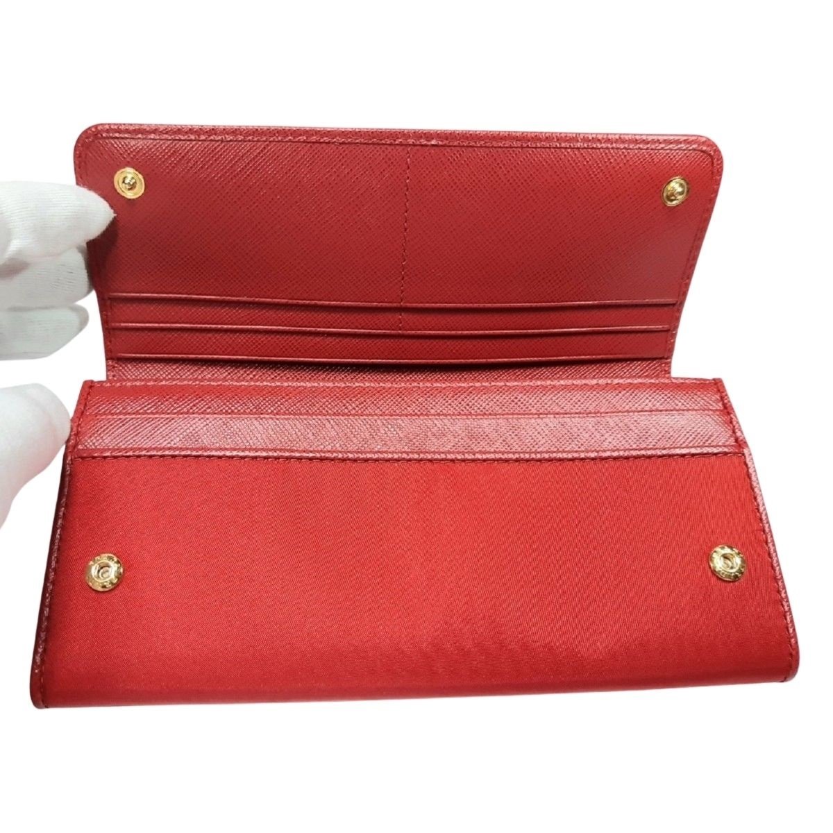 Prada Tessuto Nylon Rosso Red Saffiano Leather Wallet 1MH132