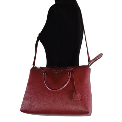 Prada Women's Rubino Red Vitello Phenix Leather Crossbody Handbag 1BA063
