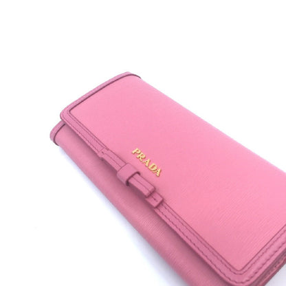 Prada Women's Snap Closure Continental Wallet Geranio Pink Detachable ID Card 1MH132