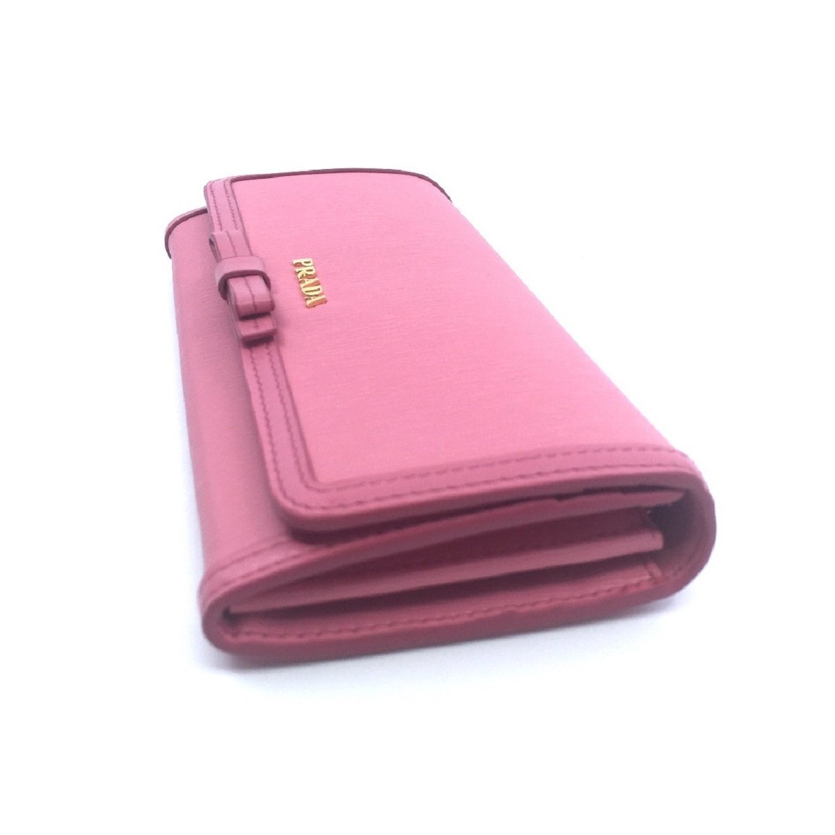 Prada Women's Snap Closure Continental Wallet Geranio Pink Detachable ID Card 1MH132