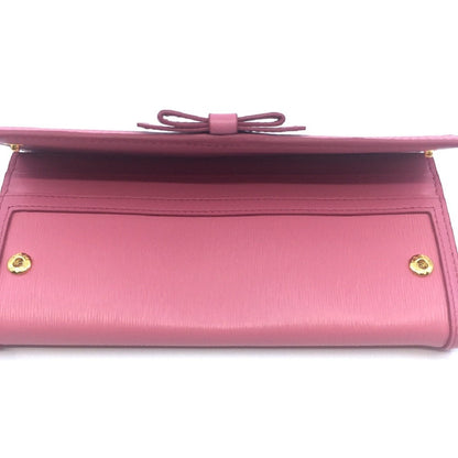 Prada Women's Snap Closure Continental Wallet Geranio Pink Detachable ID Card 1MH132