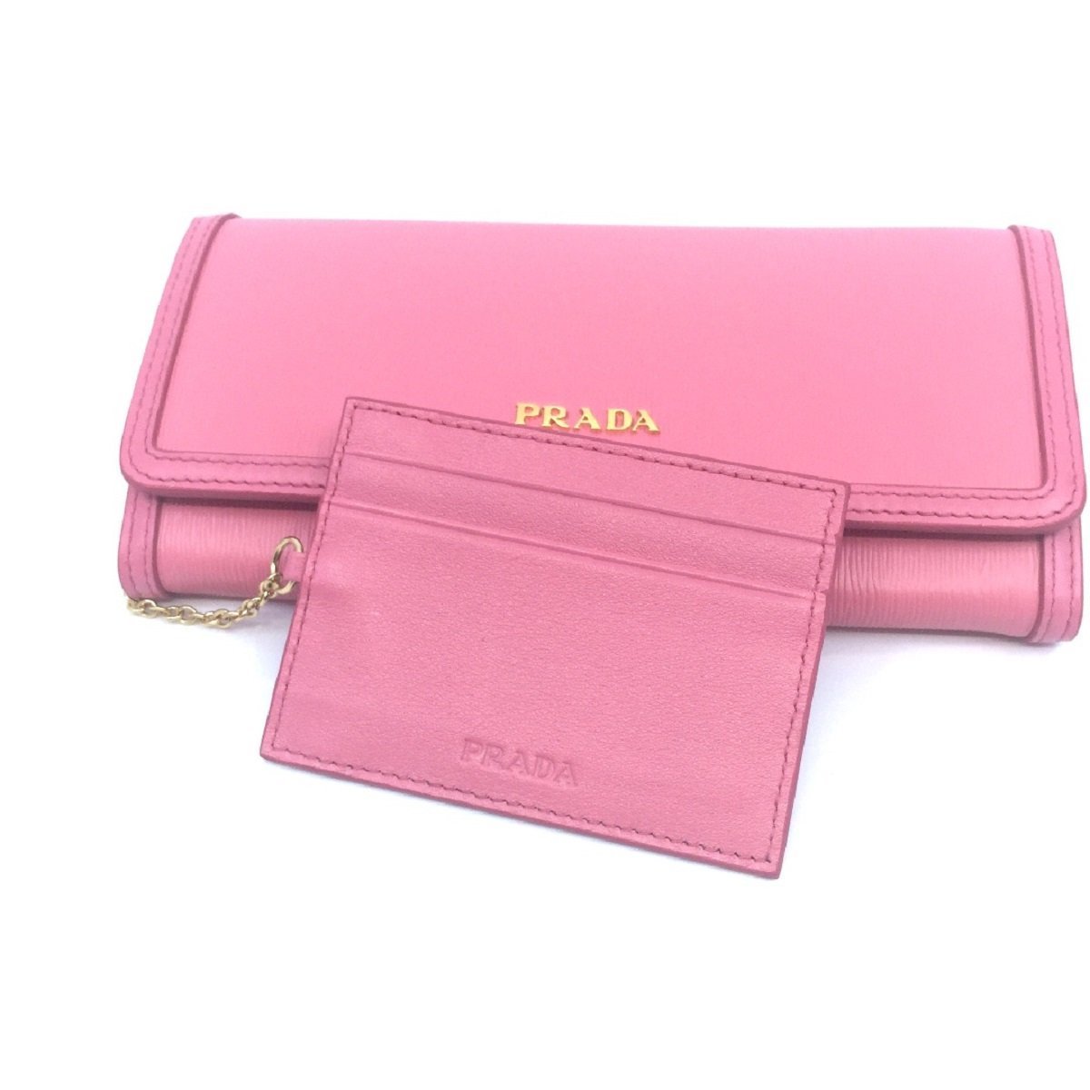 Prada Women's Snap Closure Continental Wallet Geranio Pink Detachable ID Card 1MH132