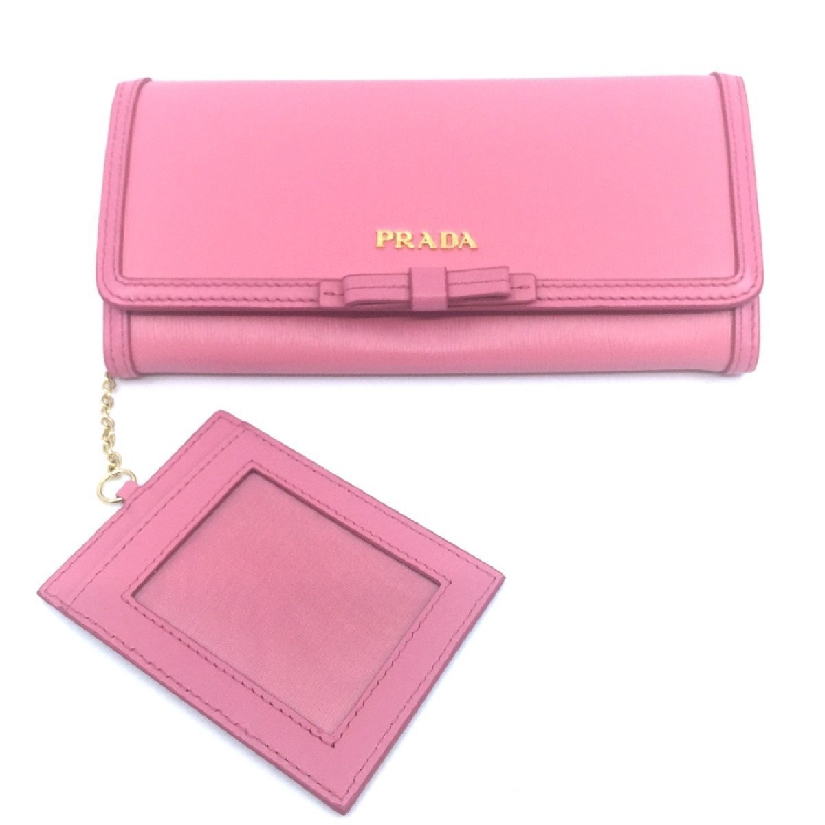 Prada Women's Snap Closure Continental Wallet Geranio Pink Detachable ID Card 1MH132