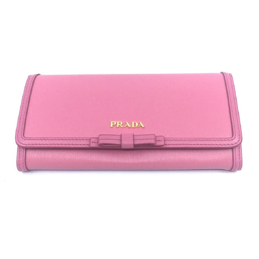 Prada Women's Snap Closure Continental Wallet Geranio Pink Detachable ID Card 1MH132
