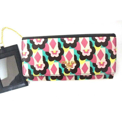 Prada Women's Snap Closure Wallet with Flowers/Detachable ID Card 1MH132