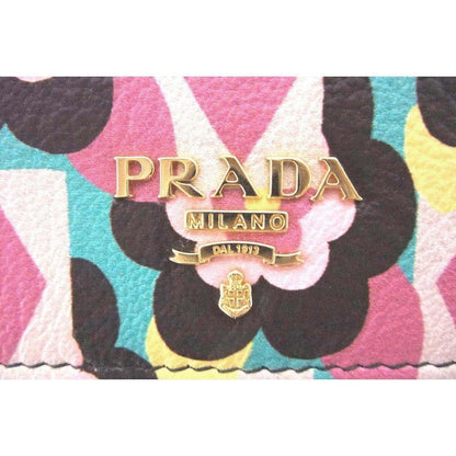 Prada Women's Snap Closure Wallet with Flowers/Detachable ID Card 1MH132