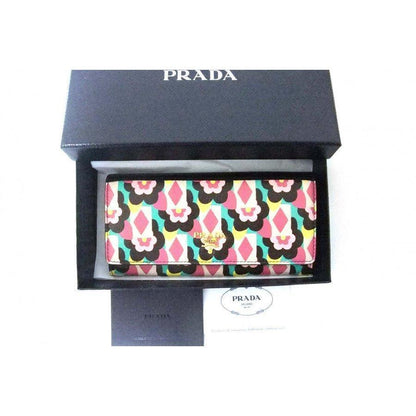Prada Women's Snap Closure Wallet with Flowers/Detachable ID Card 1MH132