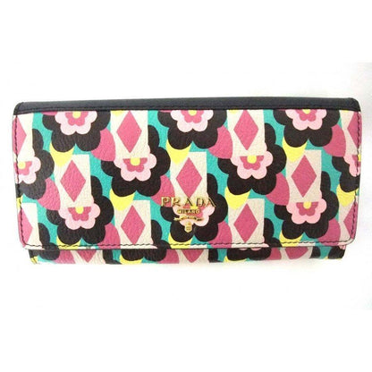 Prada Women's Snap Closure Wallet with Flowers/Detachable ID Card 1MH132