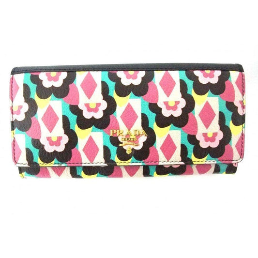 Prada Women's Snap Closure Wallet with Flowers/Detachable ID Card 1MH132