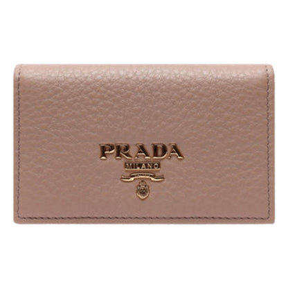 Prada Women's Vitello Grain Cammeo Beige Leather Card Case Wallet