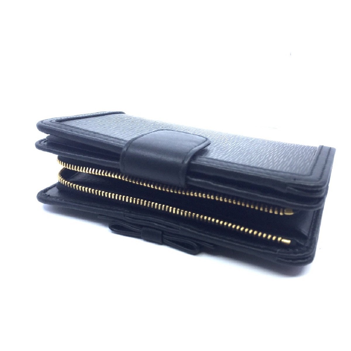 Prada Women's Vitello Move Black Bow Trim French Flap Zipper Wallet 1ML225