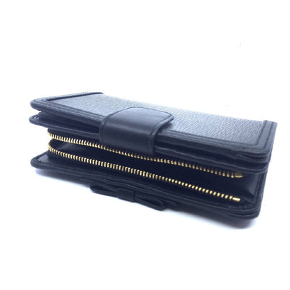 Prada Women's Vitello Move Black Bow Trim French Flap Zipper Wallet 1ML225