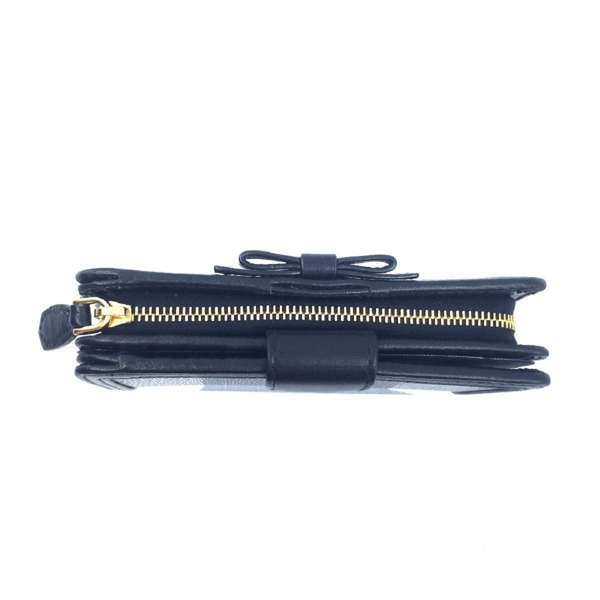 Prada Women's Vitello Move Black Bow Trim French Flap Zipper Wallet 1ML225