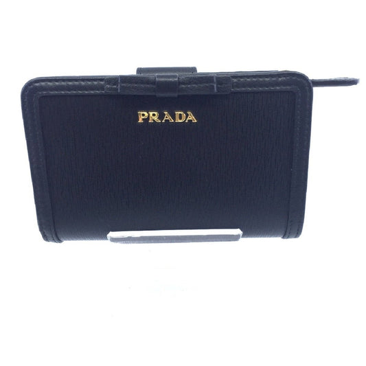 Prada Women's Vitello Move Black Bow Trim French Flap Zipper Wallet 1ML225