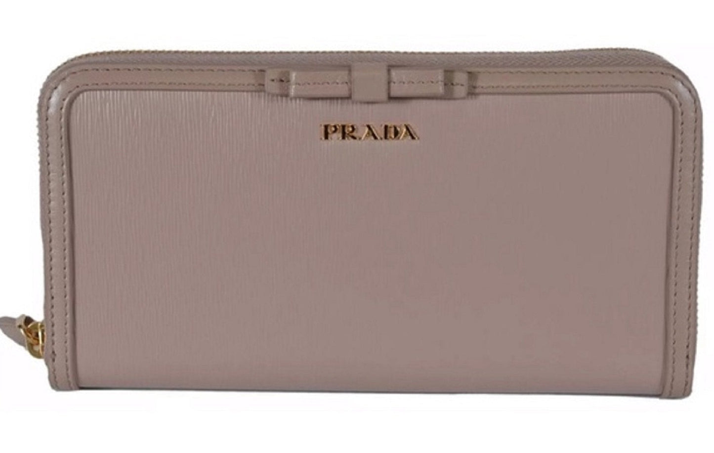 Prada Women's Vitello Move Blush Beige Bow Trim French Flap Zipper Wallet